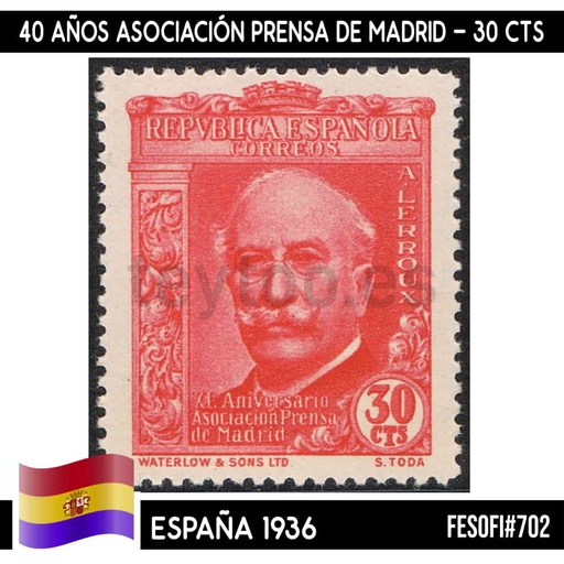 [D0206.#] España 1936. Asociación Prensa de Madrid, 30 cts (MNH) FES#702