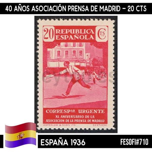 [D0254#] España 1936. Asociación Prensa de Madrid, 20 cts (MNH) FES#710