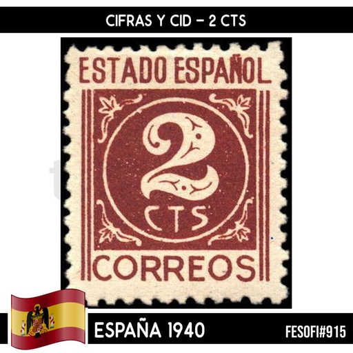 [D0256#] España 1940. Cifras y Cid, 2 cts (MNH) FES#915