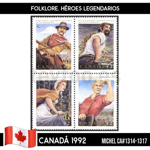 [B0620.1#] Canadá 1992. Folklore. Héroes Legendarios (MNH) MI#1314-1317