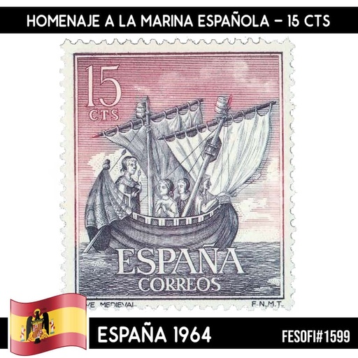 [C1624.1#] Spain 1964. Tribute to the Spanish Navy, 15 cts (MNH) FES#1599