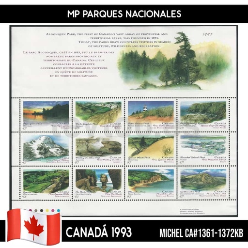 [D0278#] Canadá 1993. MP Parques Nacionales (MNH) MI#1361-1372KB