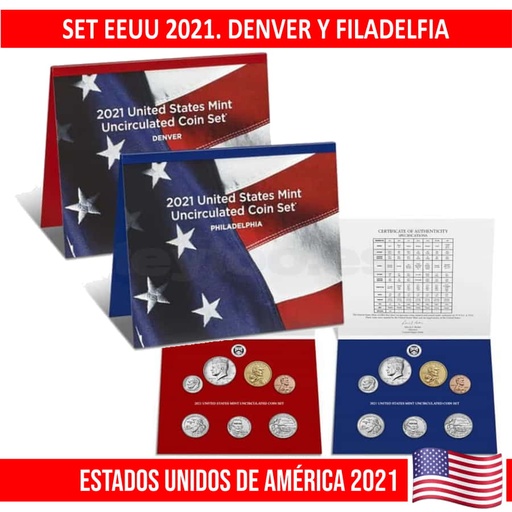 [D0091#] Estados Unidos 2021. 2 Set monedas sin circular (BU)