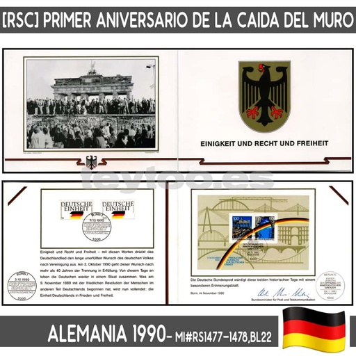 [D0094#] Alemania 1990 [RSC] I aniversario caída del Muro de Berlín (N) MI#1477-1478,BL22