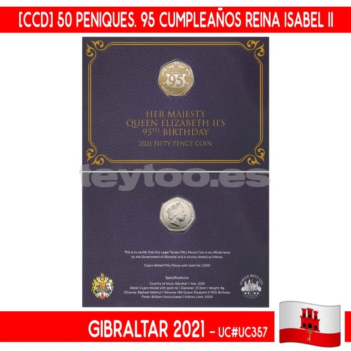 [B0949#] Gibraltar 2021 [CCD] 1 Libra. Cumpleaños Isabel II (BU) UC#348 (copia)