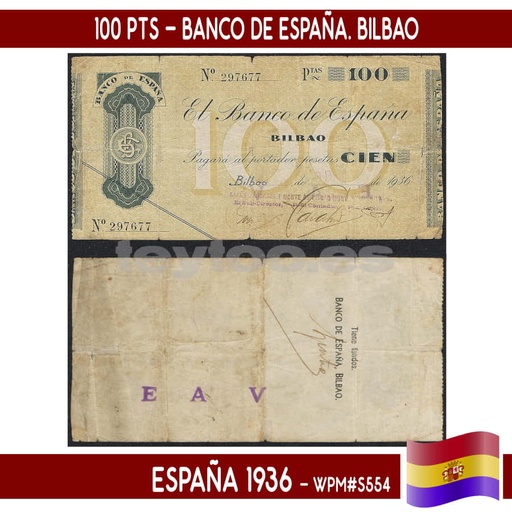 [C1827.1#] España 1936. 100 pts. Banco de España. Bilbao (F) WPM#PS554 (copia)