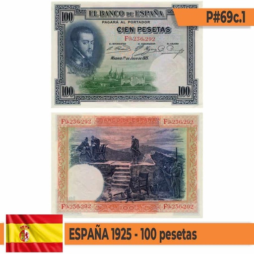 [B0553#] Spain 1925. 100 pesetas - Type C (VF) - WPM P-69c