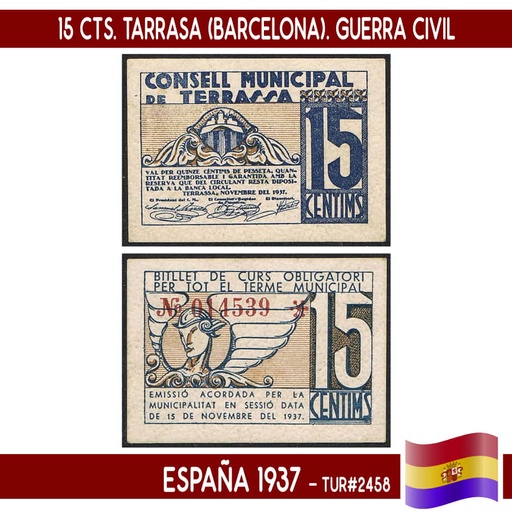 [C1032.2#] España 1937. 10 cts. Tarrasa (Barcelona) (VF) TUR#2459 (copia)