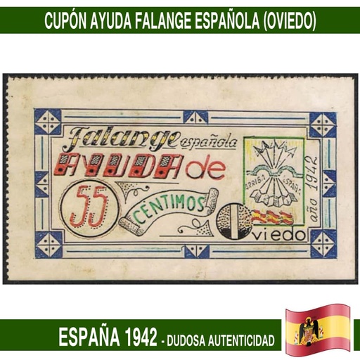 [C1264.1#] España 1942. Cupón de Ayuda. Falange Española. Oviedo (copia)