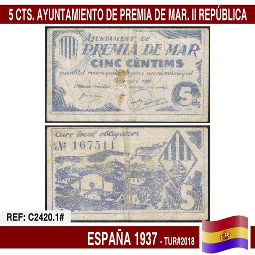 [C2420.1#] España 1937. 1 pts. Ayuntamiento de Ripoll (UNC) TUR@2133 (copia)