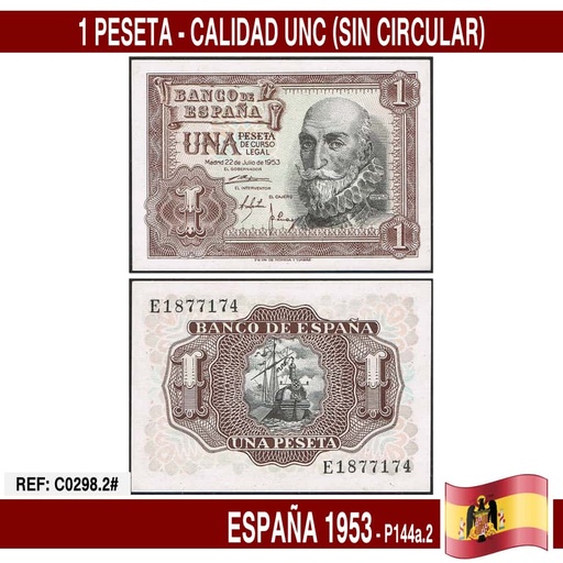 [C0298.2#] España 1953. 1 peseta (AU) P144a.2 (copia)