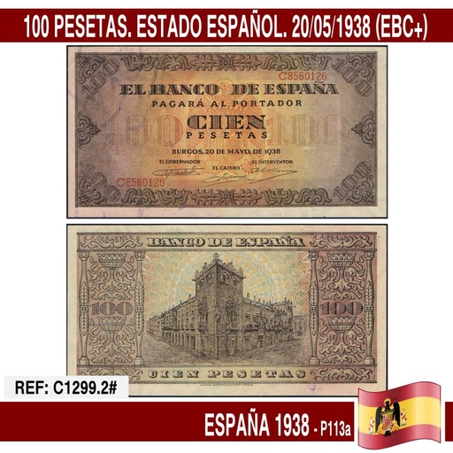 [C1409.3#] España 1938. 100 pts. Estado Español (ECB+) P113a (copia)