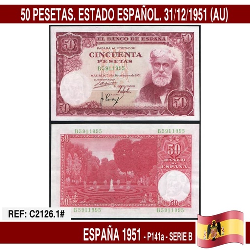 [C2126.1#] Espagne 1951. 50 pts. État espagnol (AU) P-141a