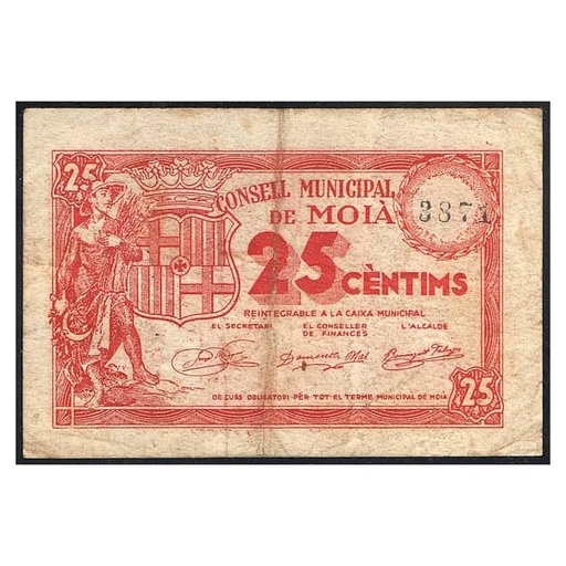 [#C0008#] Spain 1936-39 [BLL] 25 cts. City Hall of Moià (F)