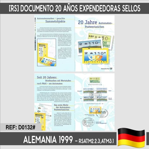 [D0132#] Alemania 1999. [RSC] 20 años de máquinas expendedoras sellos (N)