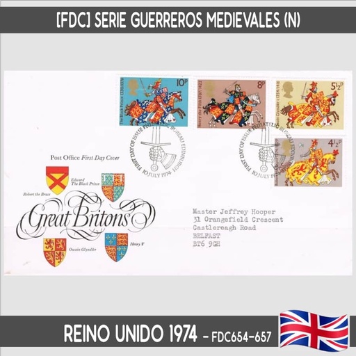 [D0138#] Reino Unido 1974. [FDC] Serie Guerreros Medievales (C)