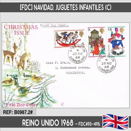 [D0967.2#] Reino Unido 1968 [FDC] Navidad. Juguetes infantiles (C)