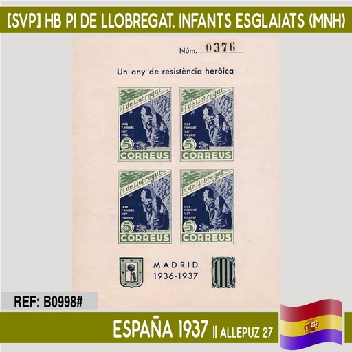 [B0998#] España 1937 [SVP] HB Pi de Llobregat. Infants esglaiats (MNH) (copia)