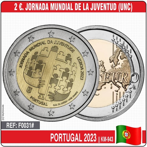 [F0031#] Portugal 2023. 2 euros. Una moneda por la Paz (UNC) KM-942 (copia)