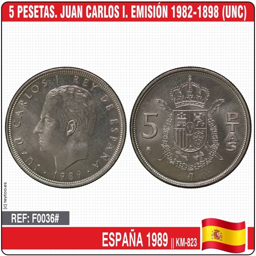 [F0036#] España 1989. 5 pts. Juan Carlos I. Emisión 1982-1989 (UNC) KM-823