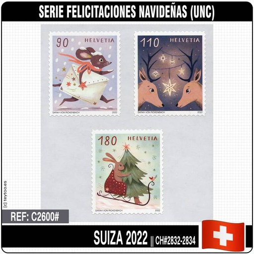 [C2600#] Suiza 2022. Serie Felicitaciones navideñas (MNH) MI#2832-2834