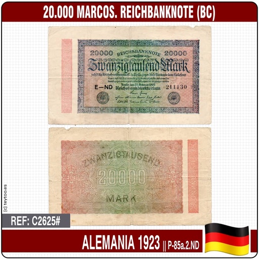 [C2625#] Alemania 1923. 20.000 marcos. Reichbanknote (BC) P-85a.2.ND