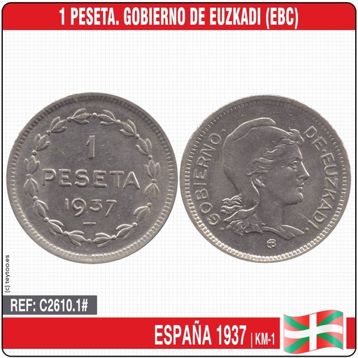 [C2610.1#] Espagne 1937. 1 peseta. Gouvernement d’Euzkadi (EBC) KM-1