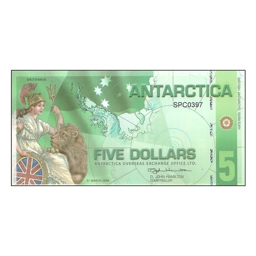 [C2678#] Antarctique 2008 [BLL] 5 dollars. Centenaire du Pôle Sud (SC)