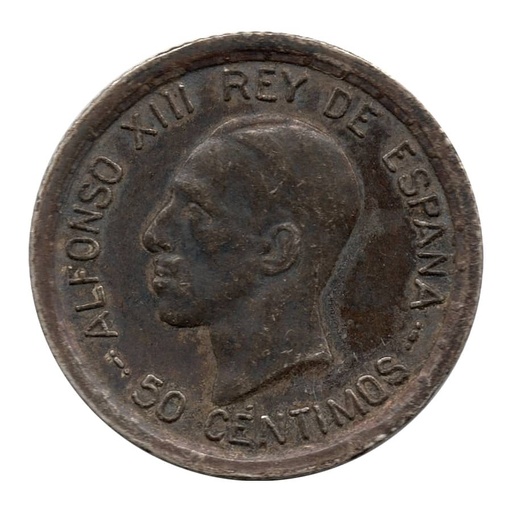 [C2726#] Espanha 1926 [MND] 50 cêntimos Prata. Alfonso XIII (BC)