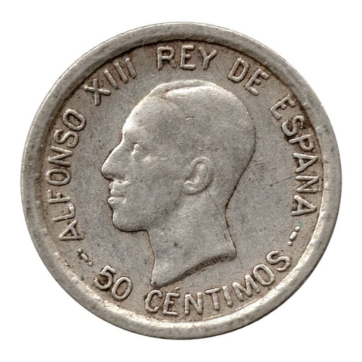 [C2727#] Espanha 1926 [MND] 50 cêntimos Prata. Alfonso XIII (MBC)