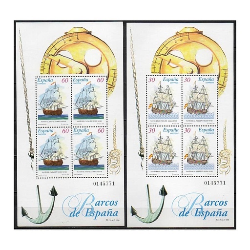 [C2744#] España 1996 [SLL] 2xHB Barcos de España. Misma serie (MNH)