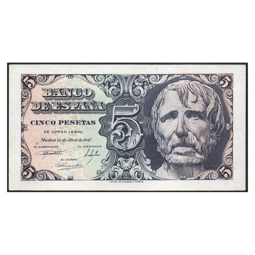 [C2471.1#] España 1947 [BLL] 5 pesetas. Estado Español. Séneca (SC)