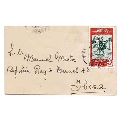 [C2806#] Marrocos 1954 [SOB] Circulou de Marrocos para Ibiza. Edifil 385 (C)