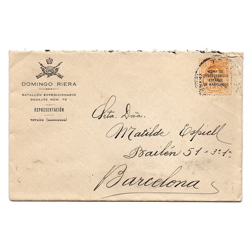 [D0301#] Marrocos 1922 [SOB] Circulou de Marrocos para Barcelona. Edifil 55 (C)