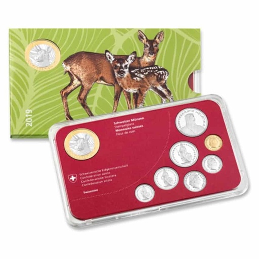 [D0179#] Suiza 2019. Set 2019 con moneda 10 F Roe Deer (BU)