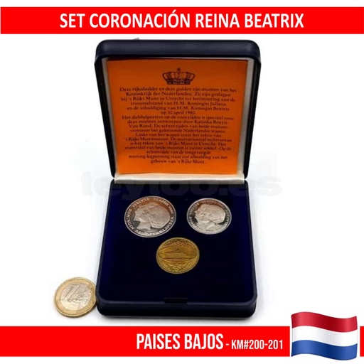 [J0007#] Netherlands 1980. Queen Beatrix Coronation Case (BU) KM 200-201