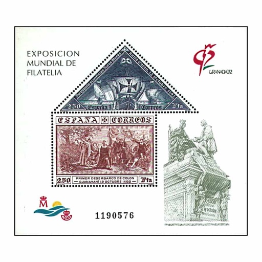 [C1116.1#] Espanha 1992 [SLL] HB Exposição Mundial de Filatelia Granada '92 (MNH)