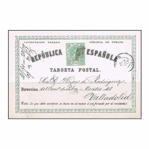 [C1641.1#] España 1873. EP. Matrona y cifras. verde y negro. Vuelta (U) ED#P6b